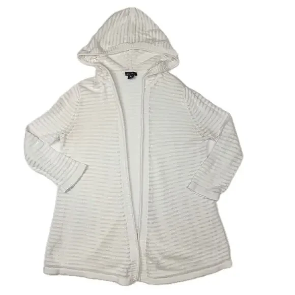 Eddie Bauer Ivory Hooded Open Front Cardigan Women’s Medium Lightweight Knit - Picture 1 of 13